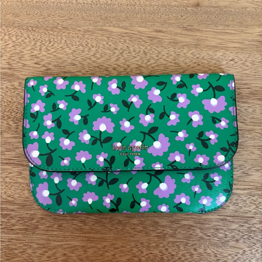 Kate Spade Molly Party Clutch Green with Purple Flowers